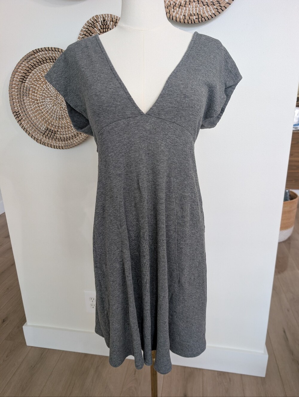 Free People FP Beach Heather Gray Ribbed Open Back Mini Dress Size Small
